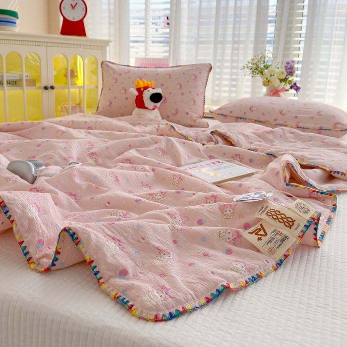 91家纺网 家纺一手货源 找家纺 澜妃 2025新款云感双层纱抗菌贝壳边夏被夏凉被空调被 贝壳边-小美冰激凌