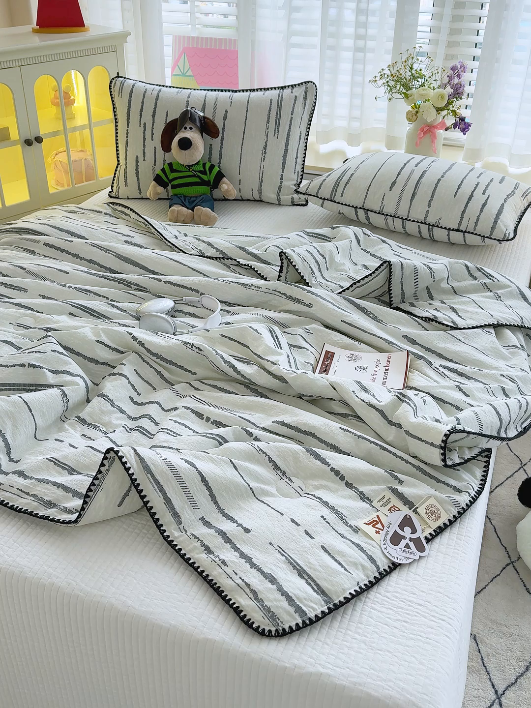 91家纺网 家纺一手货源 找家纺 澜妃 2025新款云感双层纱抗菌贝壳边夏被夏凉被空调被 贝壳边-云边星辰