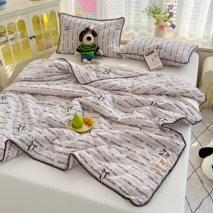 91家纺网 家纺一手货源 找家纺 澜妃 2025新款云感双层纱抗菌贝壳边夏被夏凉被空调被 贝壳边-韵味粉