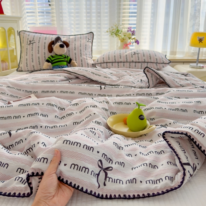 91家纺网 家纺一手货源 找家纺 澜妃 2025新款云感双层纱抗菌贝壳边夏被夏凉被空调被 贝壳边-韵味粉