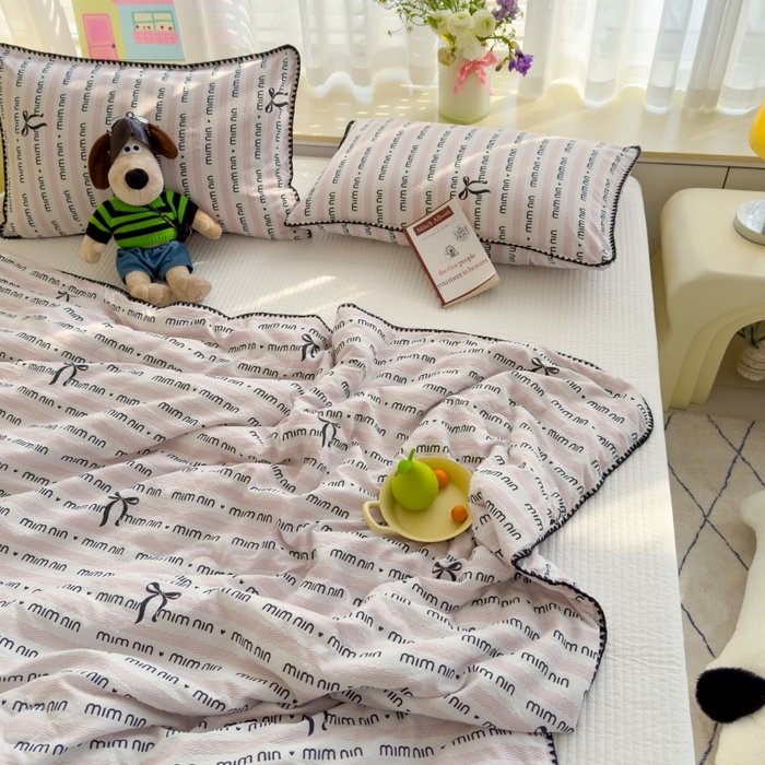 91家纺网 家纺一手货源 找家纺 澜妃 2025新款云感双层纱抗菌贝壳边夏被夏凉被空调被 贝壳边-韵味粉