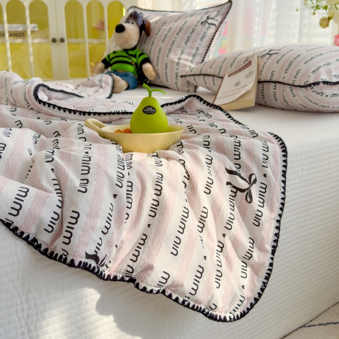 91家纺网 家纺一手货源 找家纺 澜妃 2025新款云感双层纱抗菌贝壳边夏被夏凉被空调被 贝壳边-韵味粉