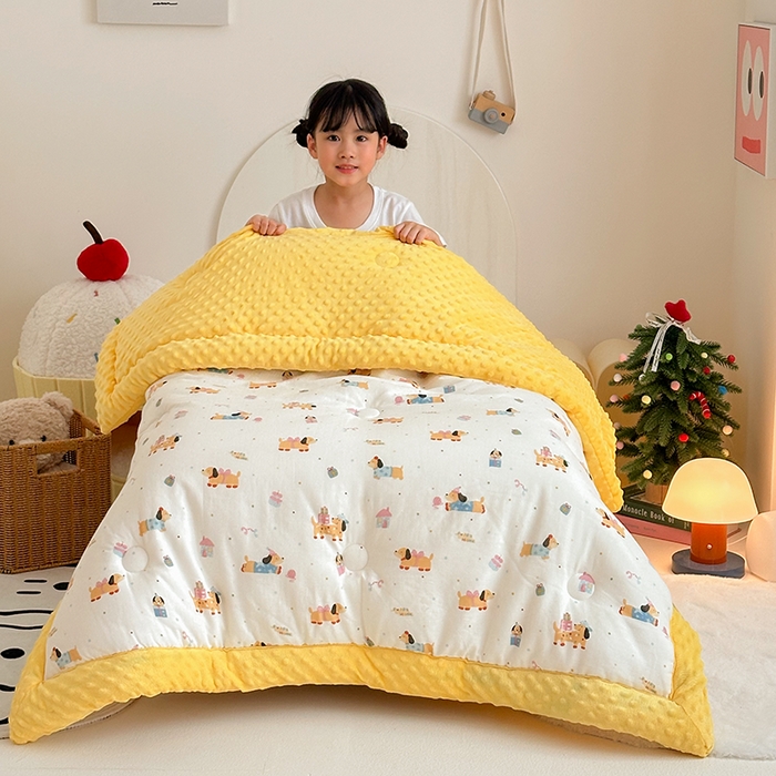 91家纺网 家纺一手货源 找家纺 （总）嗨生活 2025新款全棉双层纱豆豆被儿童被春秋被冬被幼儿园被子系列