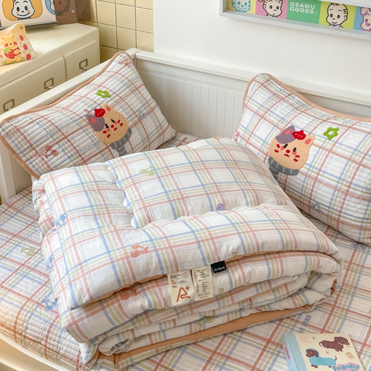 91家纺网 家纺一手货源 找家纺 云玲时尚 2025新款云感懒人冬季一体被床盖四件套 萌萌猫