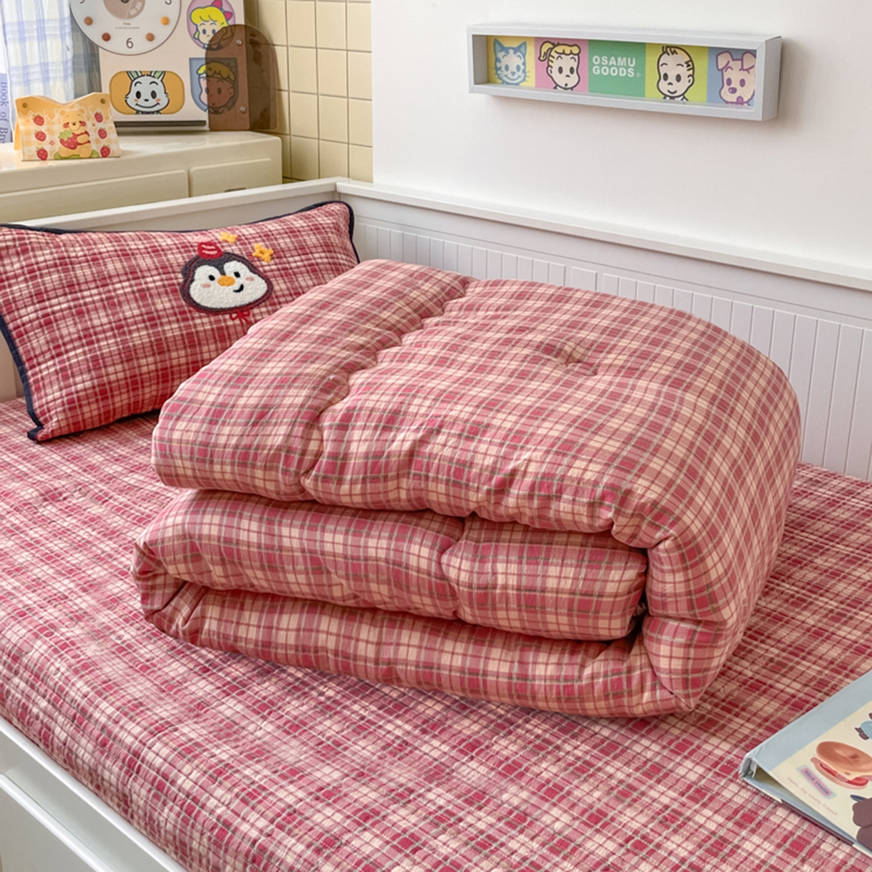 91家纺网 家纺一手货源 找家纺 云玲时尚 2025新款云感懒人冬季一体被床盖四件套 企鹅