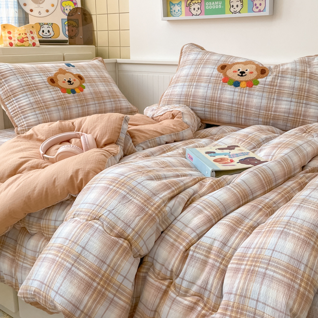 91家纺网 家纺一手货源 找家纺 云玲时尚 2025新款云感懒人冬季一体被床盖四件套 生日小猴