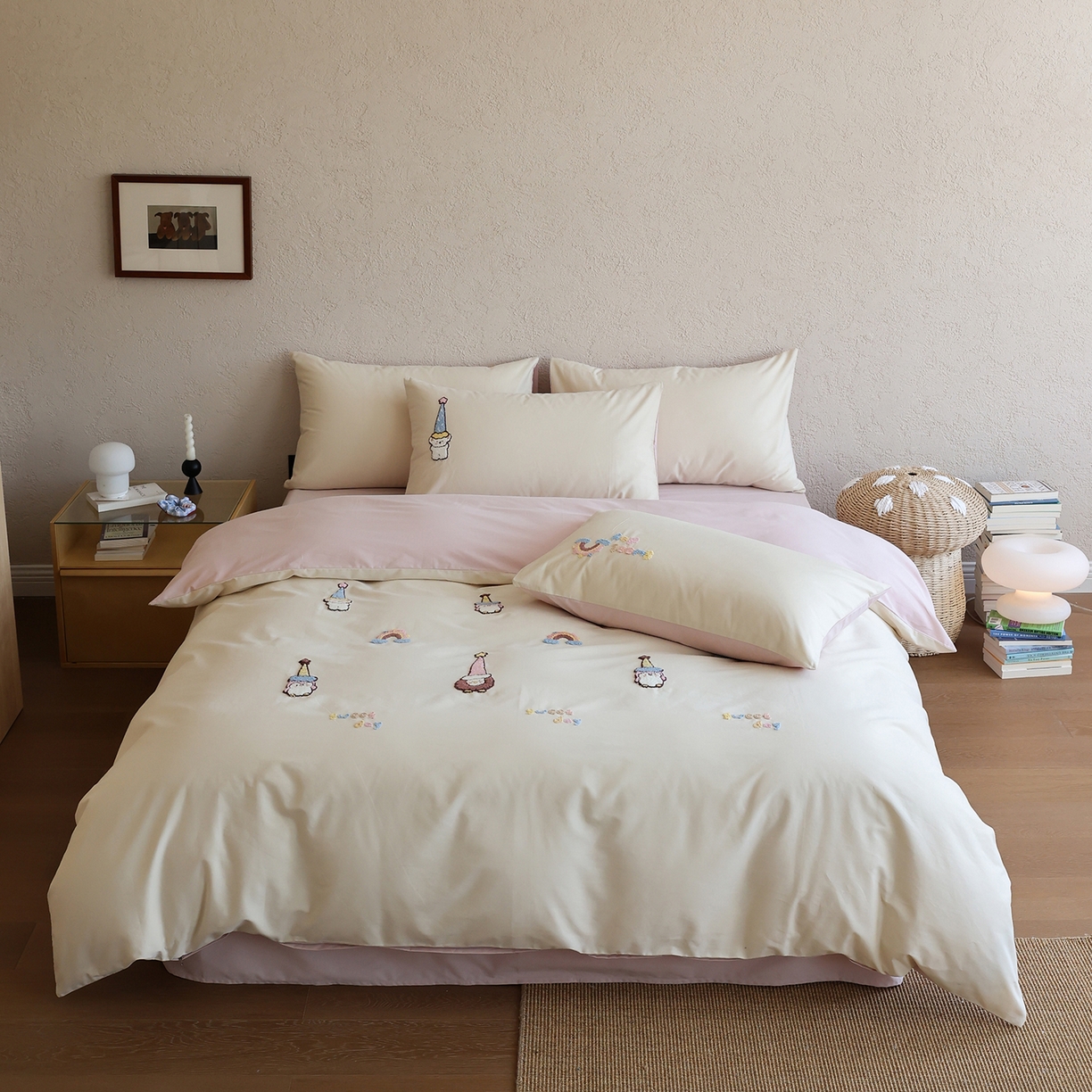 91家纺网 家纺一手货源 找家纺 （总）时光里 2025新款全棉100S卡通风磨毛毛巾绣四件套