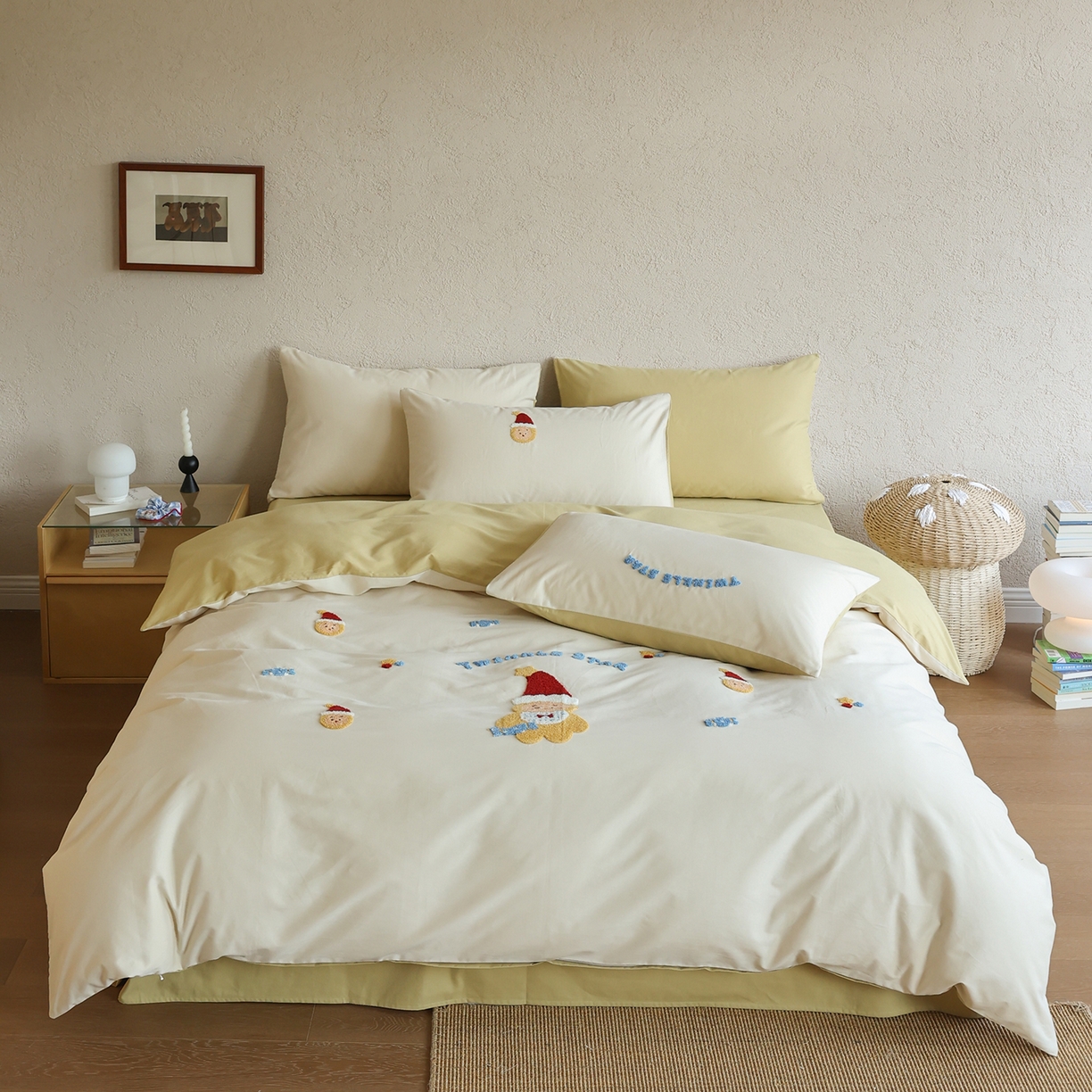 91家纺网 家纺一手货源 找家纺 （总）时光里 2025新款全棉100S卡通风磨毛毛巾绣四件套