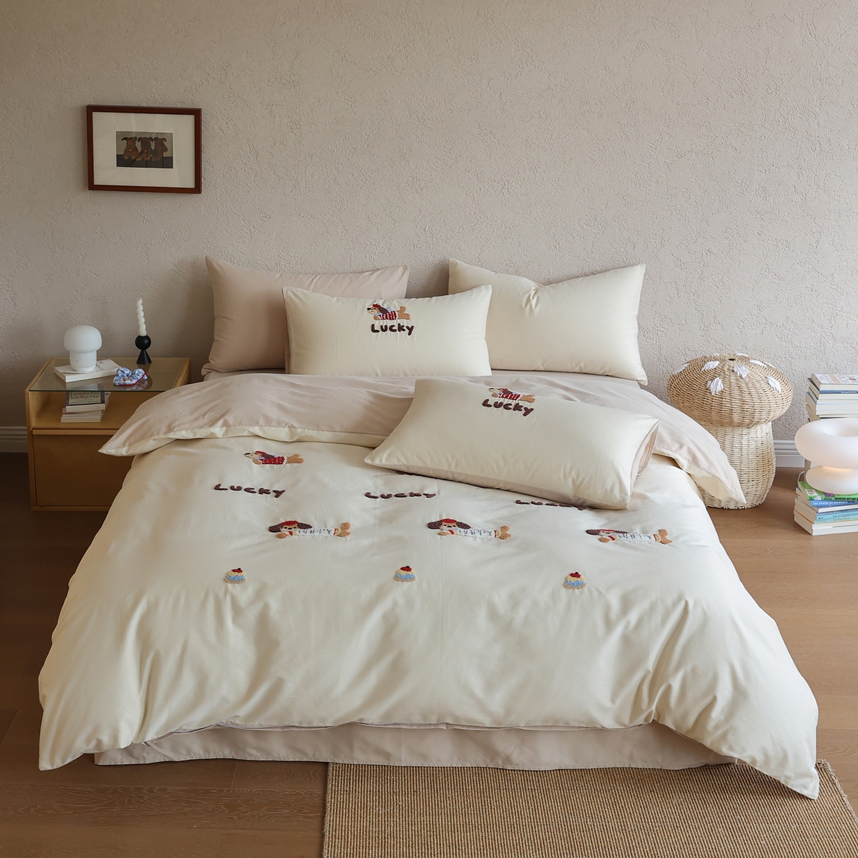 91家纺网 家纺一手货源 找家纺 （总）时光里 2025新款全棉100S卡通风磨毛毛巾绣四件套