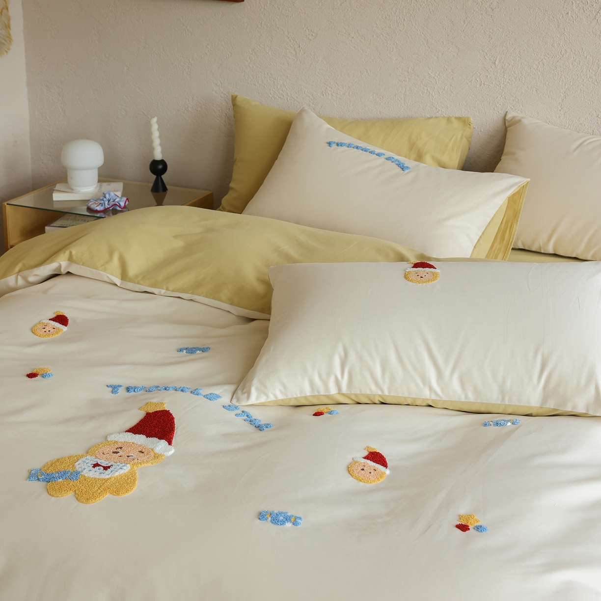 91家纺网 家纺一手货源 找家纺 时光里 2025新款全棉100S卡通风磨毛毛巾绣四件套 星愿小宝贝