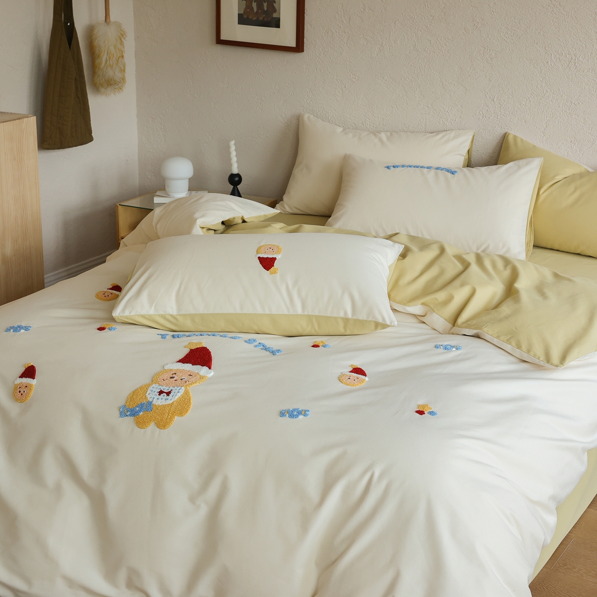 91家纺网 家纺一手货源 找家纺 时光里 2025新款全棉100S卡通风磨毛毛巾绣四件套 星愿小宝贝