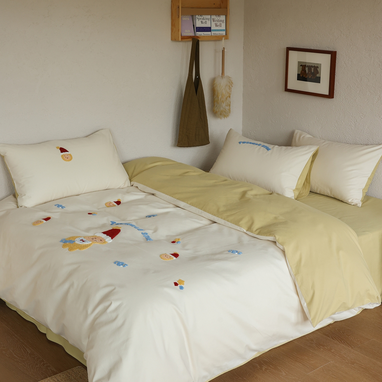 91家纺网 家纺一手货源 找家纺 时光里 2025新款全棉100S卡通风磨毛毛巾绣四件套 星愿小宝贝