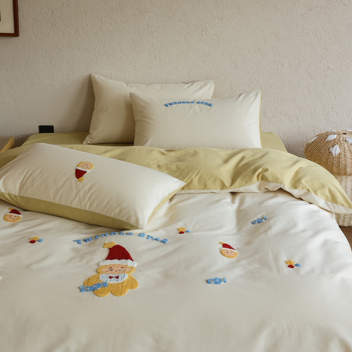 91家纺网 家纺一手货源 找家纺 时光里 2025新款全棉100S卡通风磨毛毛巾绣四件套 星愿小宝贝