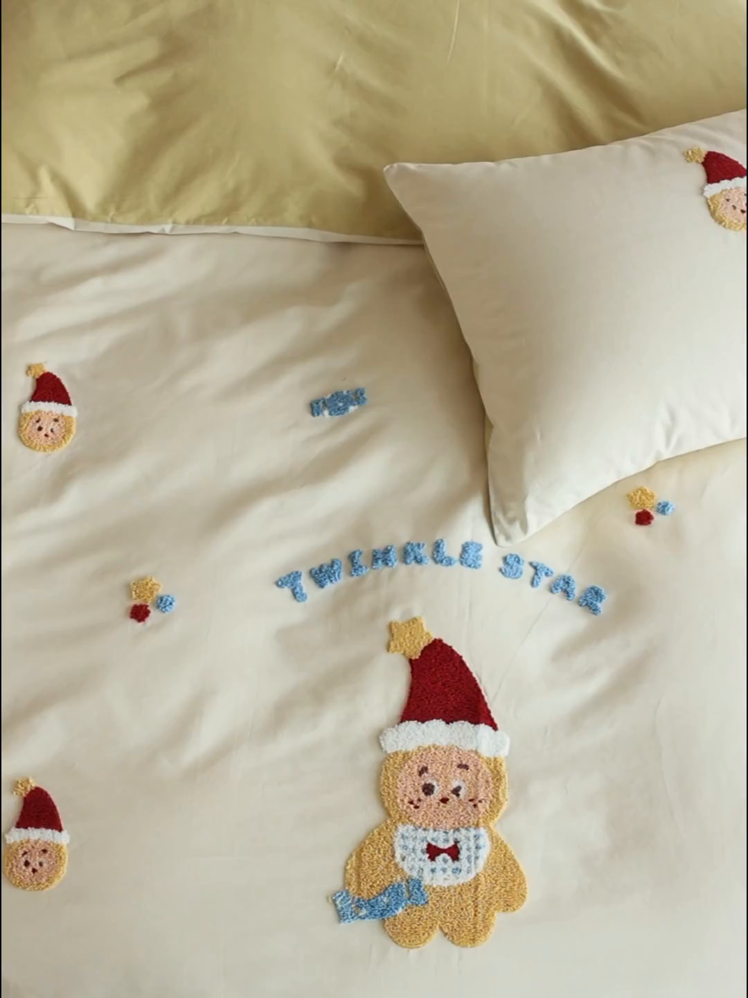 91家纺网 家纺一手货源 找家纺 时光里 2025新款全棉100S卡通风磨毛毛巾绣四件套 星愿小宝贝