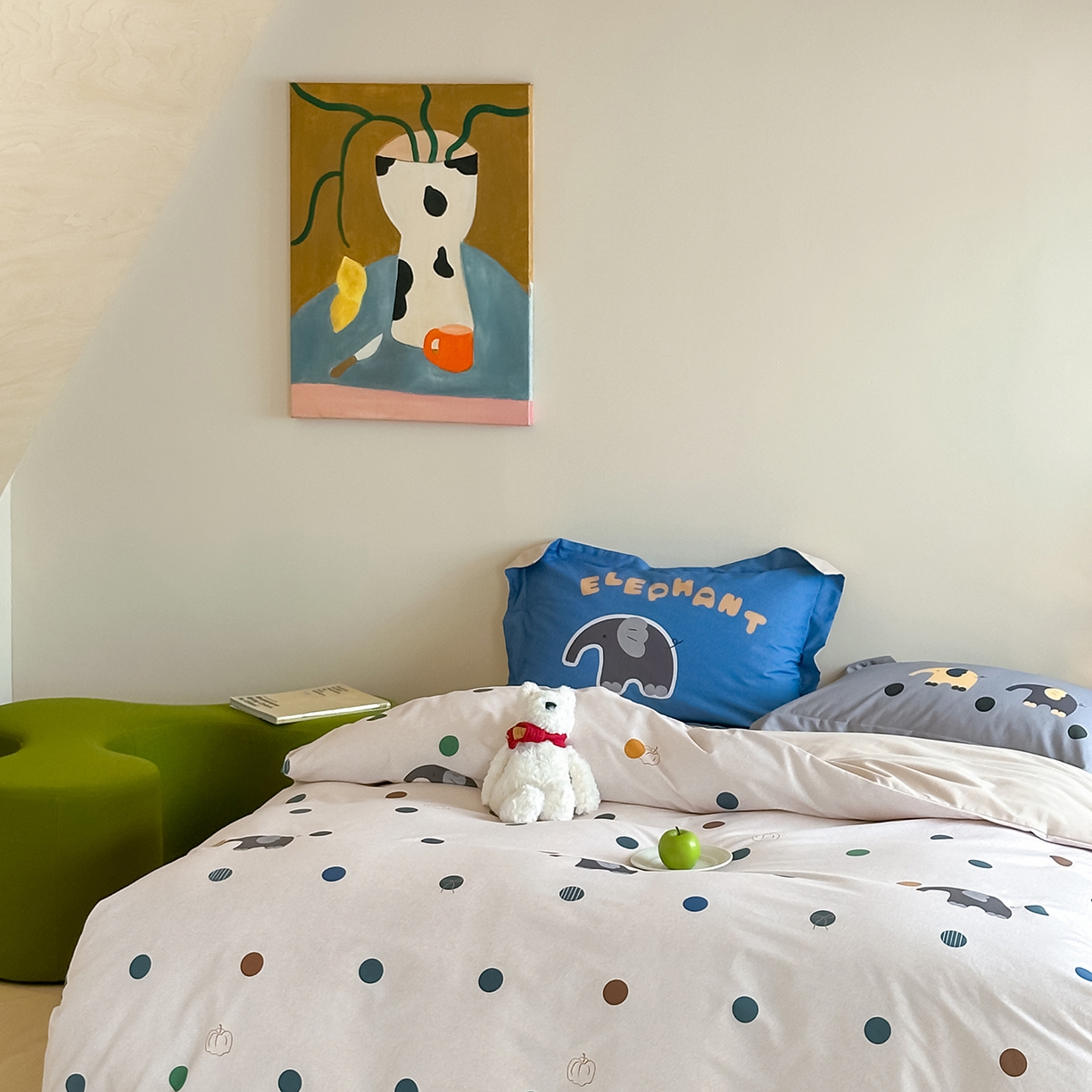 91家纺网 家纺一手货源 找家纺 时年家纺 2025新款全棉磨毛大版卡通印花系列套件 安静小象