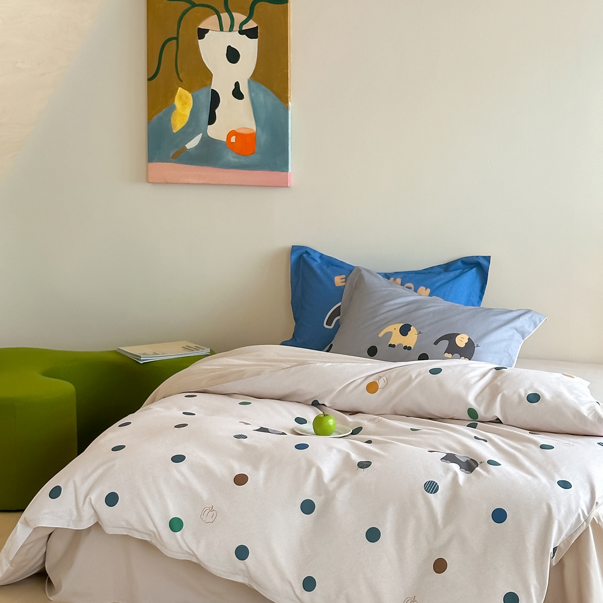 91家纺网 家纺一手货源 找家纺 时年家纺 2025新款全棉磨毛大版卡通印花系列套件 安静小象