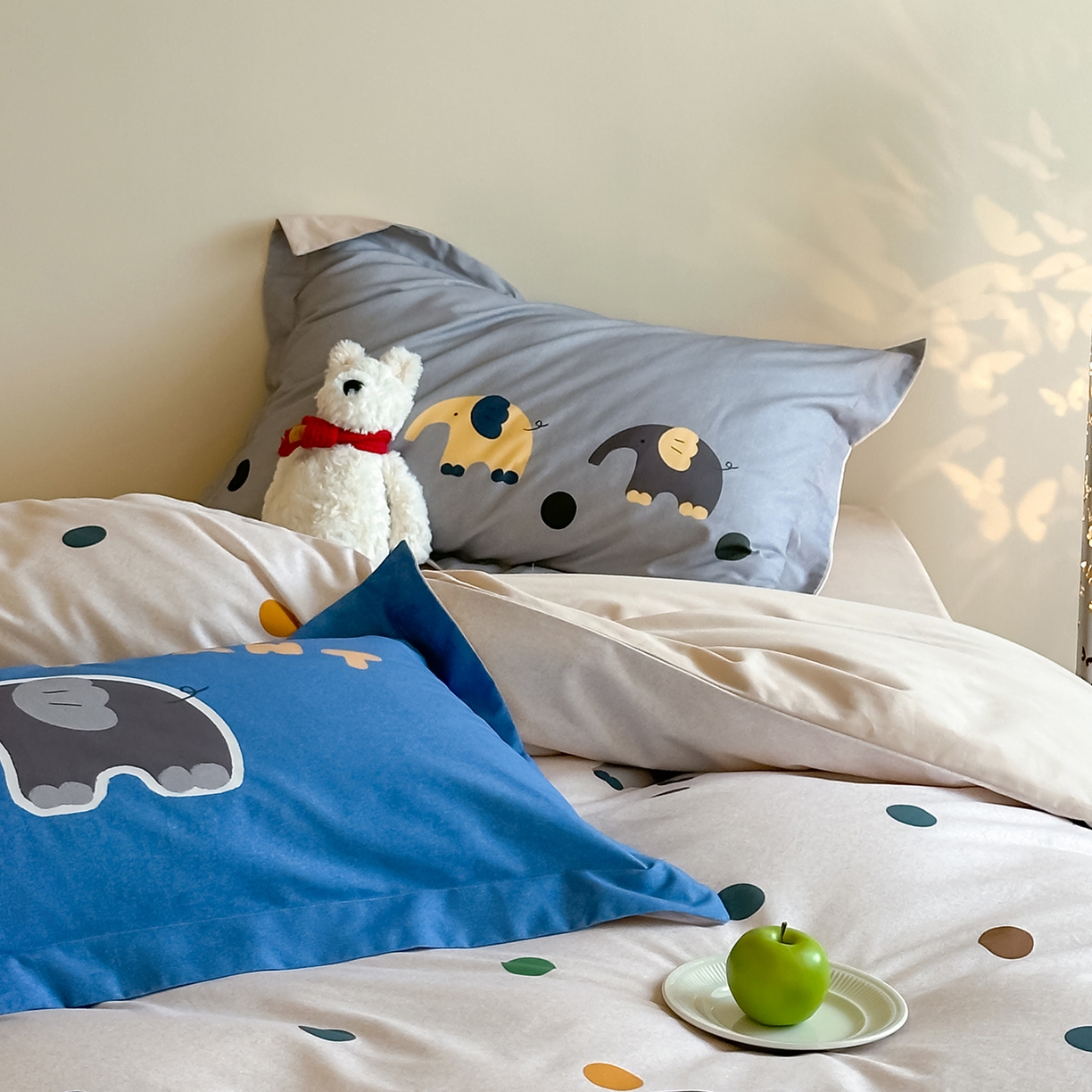 91家纺网 家纺一手货源 找家纺 时年家纺 2025新款全棉磨毛大版卡通印花系列套件 安静小象