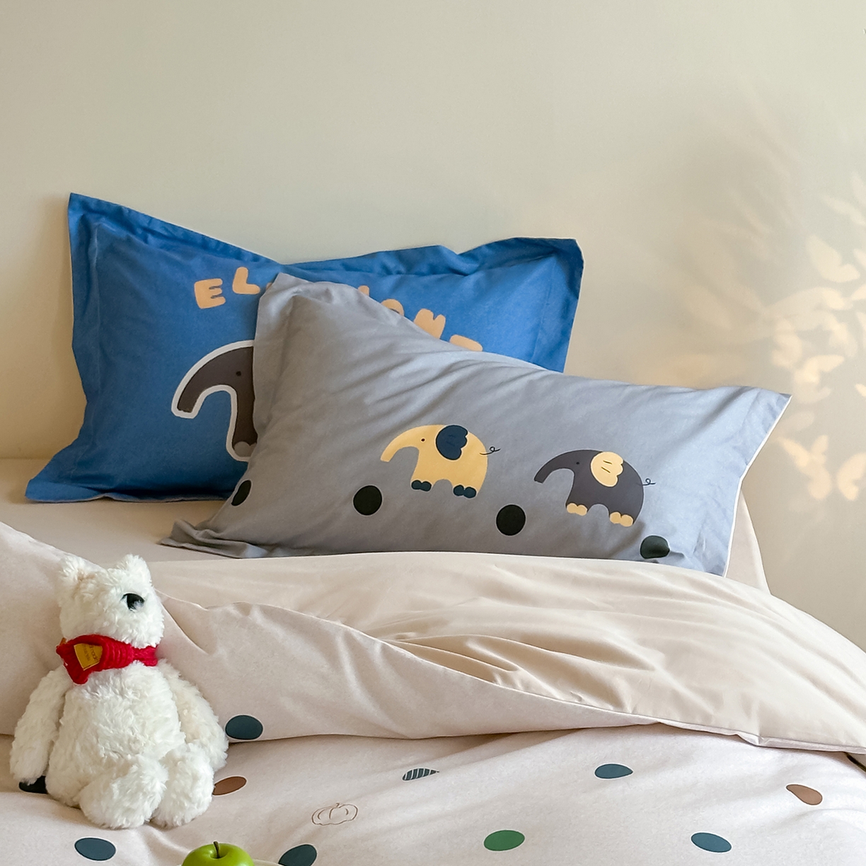 91家纺网 家纺一手货源 找家纺 时年家纺 2025新款全棉磨毛大版卡通印花系列套件 安静小象