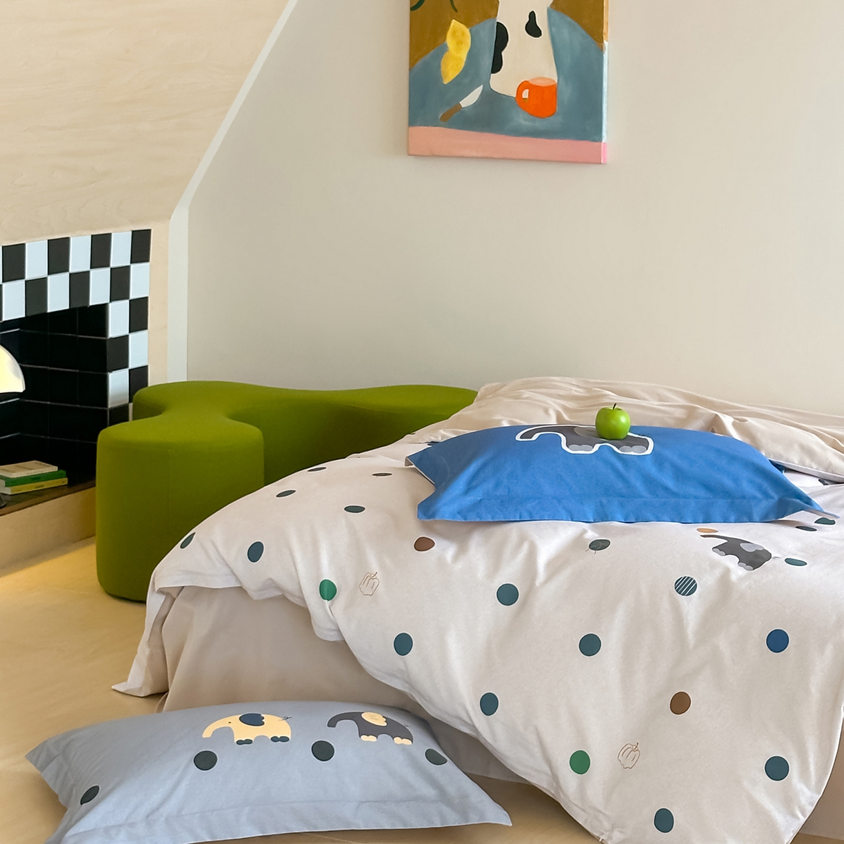 91家纺网 家纺一手货源 找家纺 时年家纺 2025新款全棉磨毛大版卡通印花系列套件 安静小象