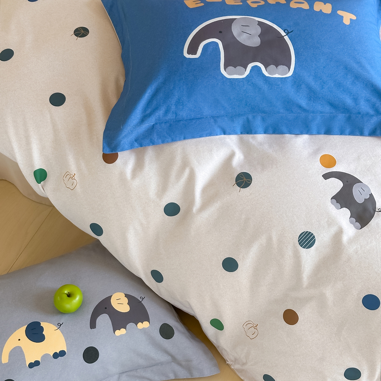 91家纺网 家纺一手货源 找家纺 时年家纺 2025新款全棉磨毛大版卡通印花系列套件 安静小象