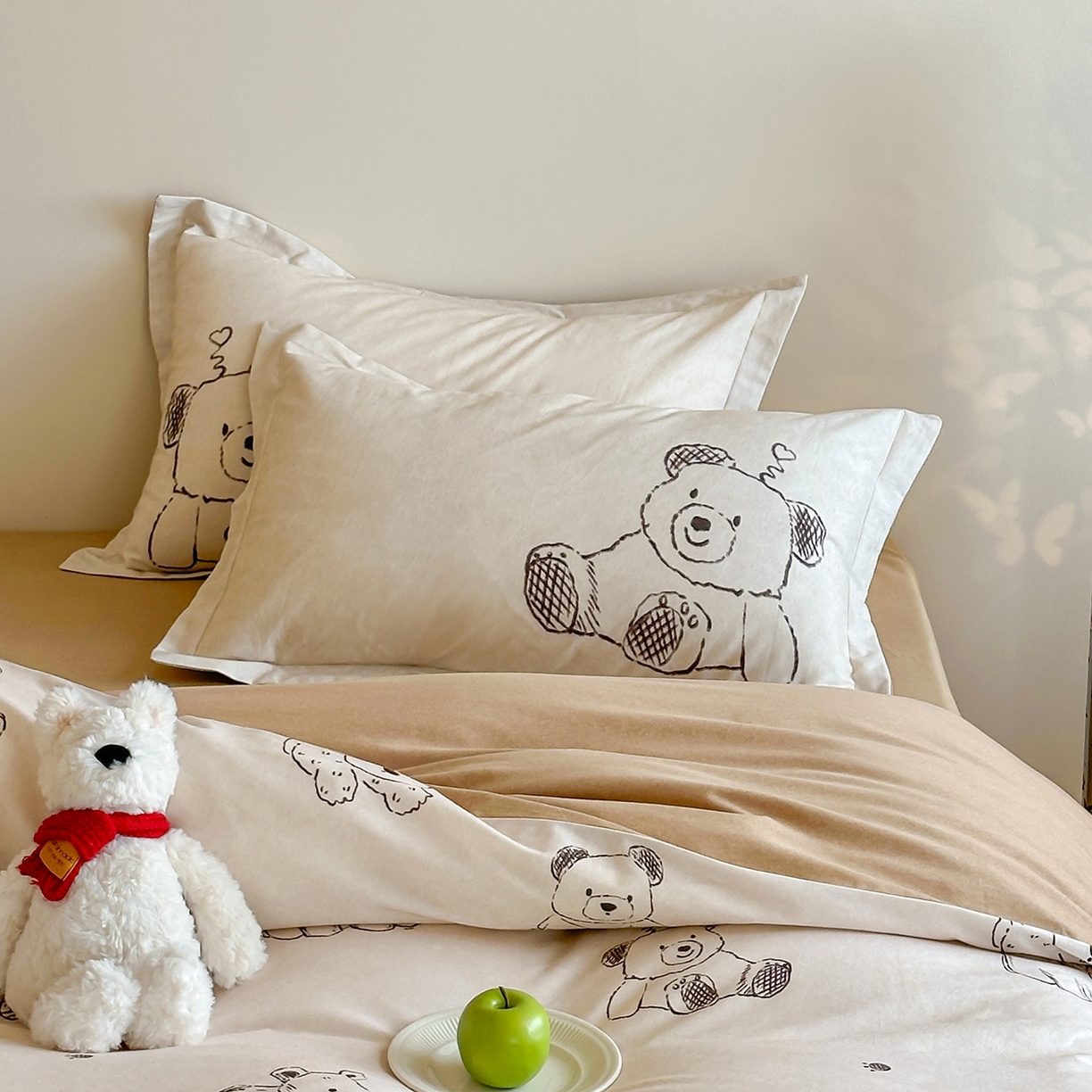 91家纺网 家纺一手货源 找家纺 时年家纺 2025新款全棉磨毛大版卡通印花系列套件 趣味熊