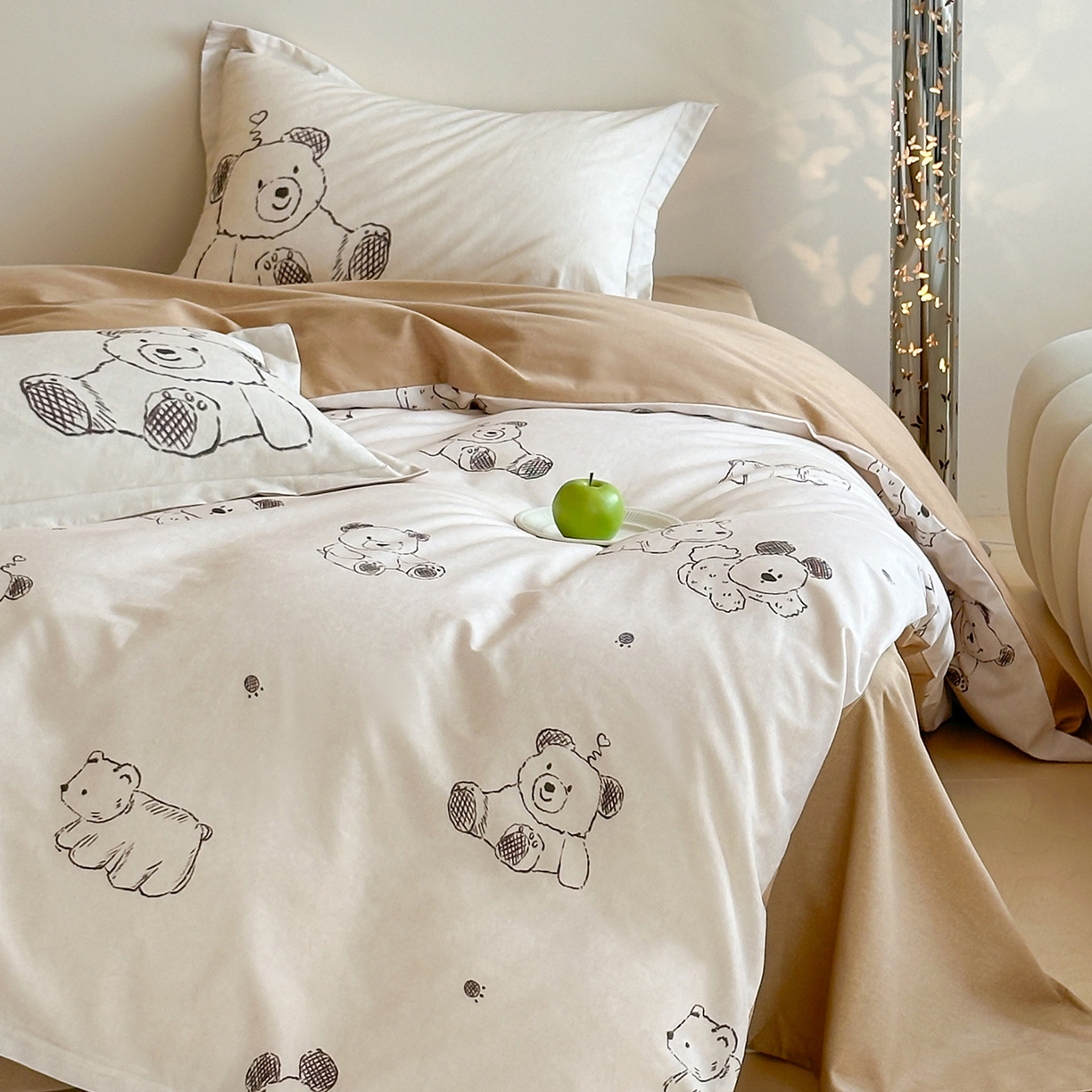 91家纺网 家纺一手货源 找家纺 时年家纺 2025新款全棉磨毛大版卡通印花系列套件 趣味熊