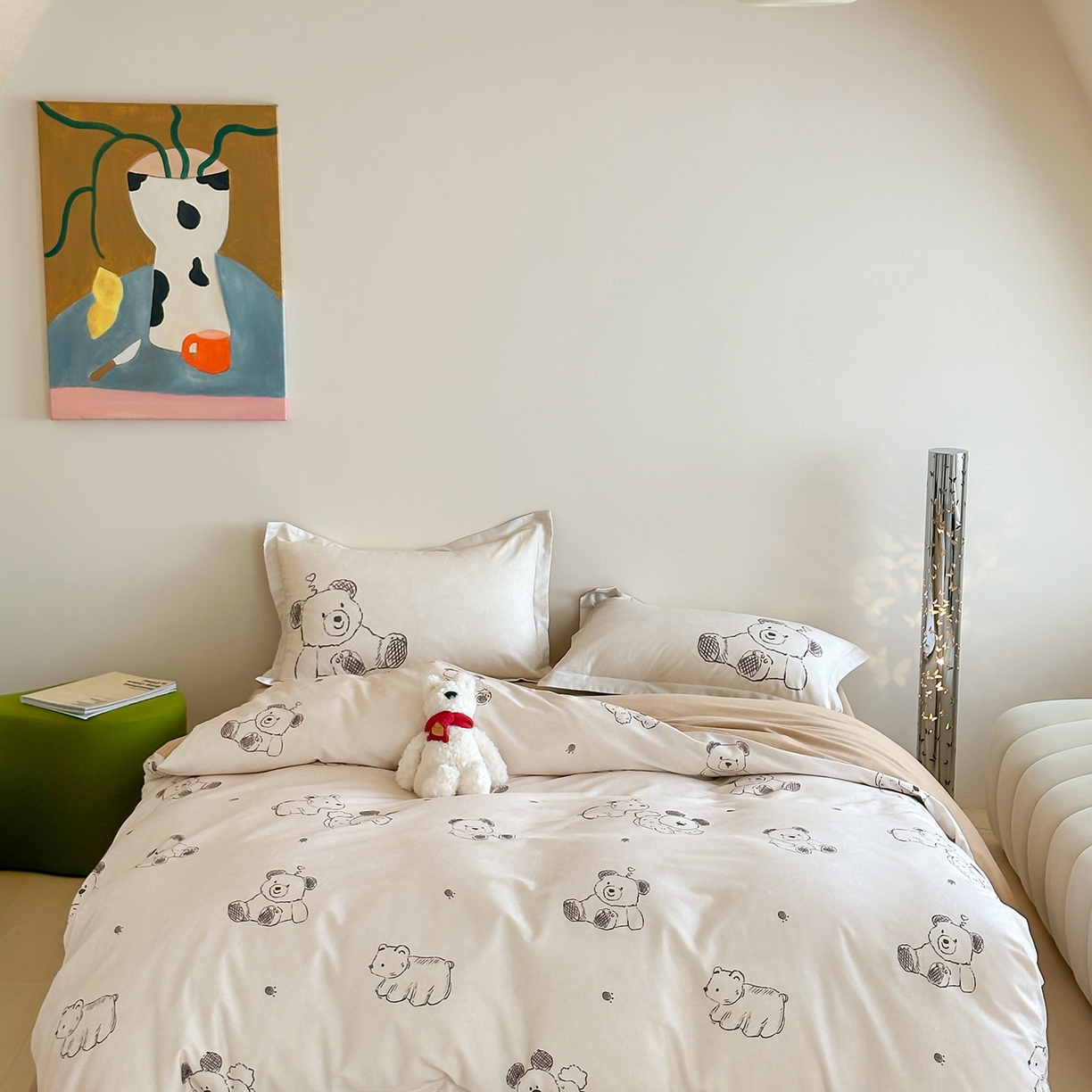 时年家纺 2025新款全棉磨毛大版卡通印花系列套件 趣味熊