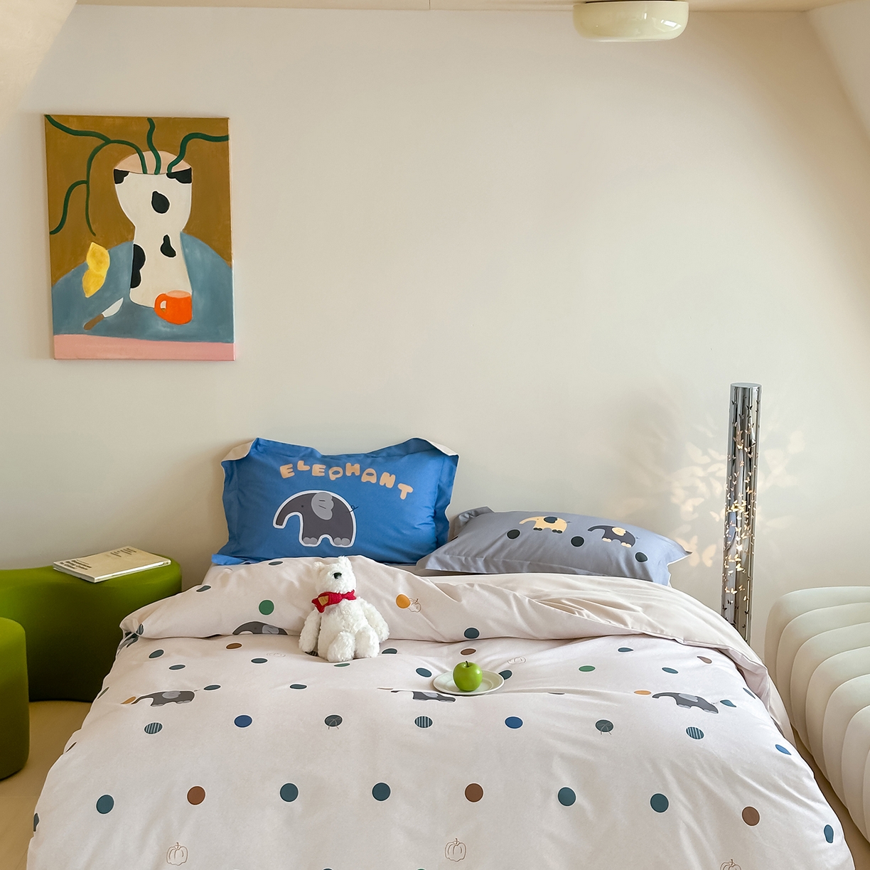 时年家纺 2025新款全棉磨毛大版卡通印花系列套件 安静小象