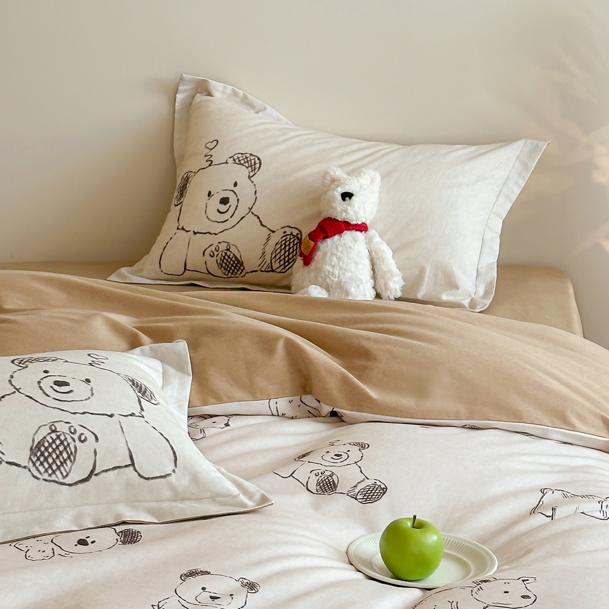 91家纺网 家纺一手货源 找家纺 时年家纺 2025新款全棉磨毛大版卡通印花系列套件 趣味熊