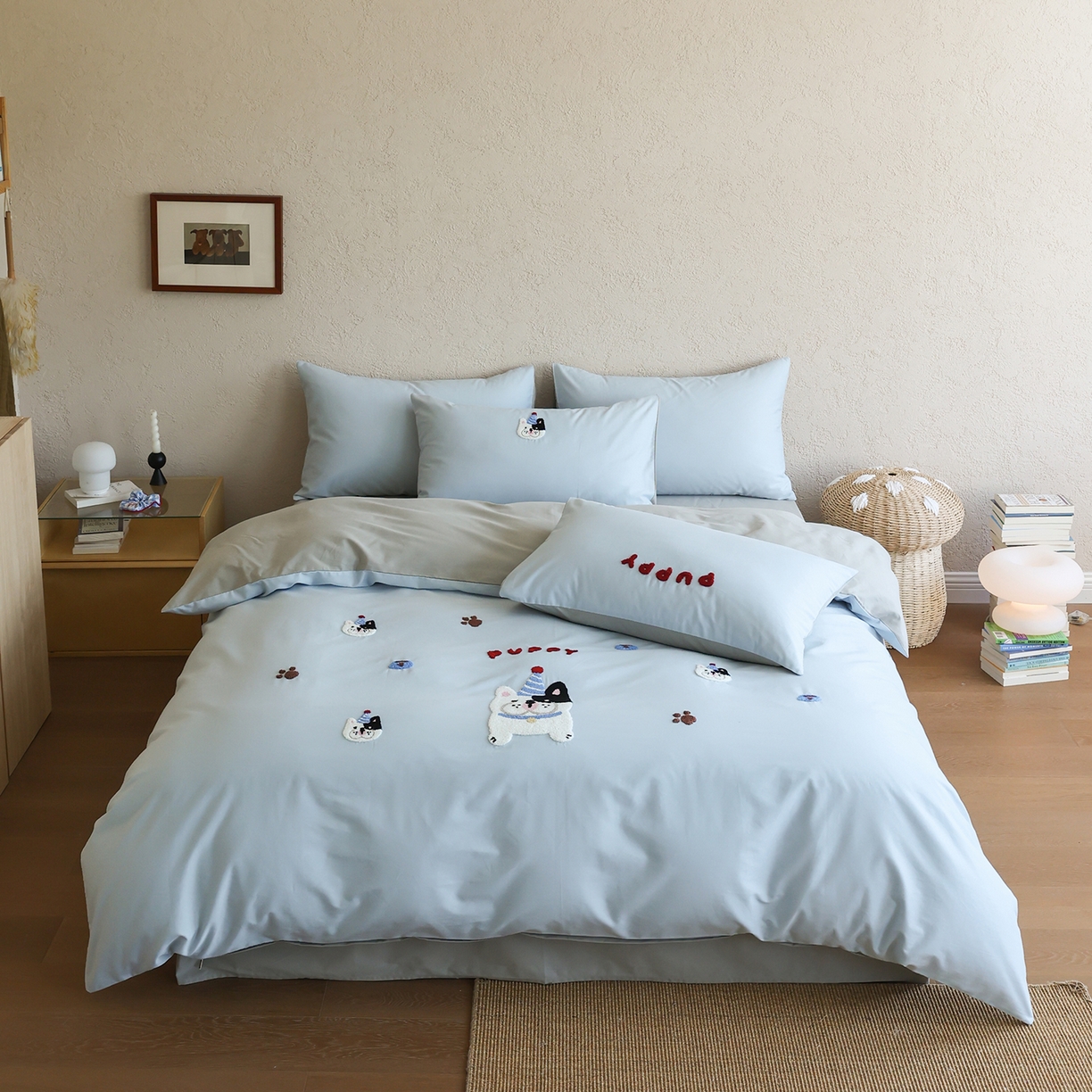 时光里 2025新款全棉100S卡通风磨毛毛巾绣四件套 呆萌法斗犬