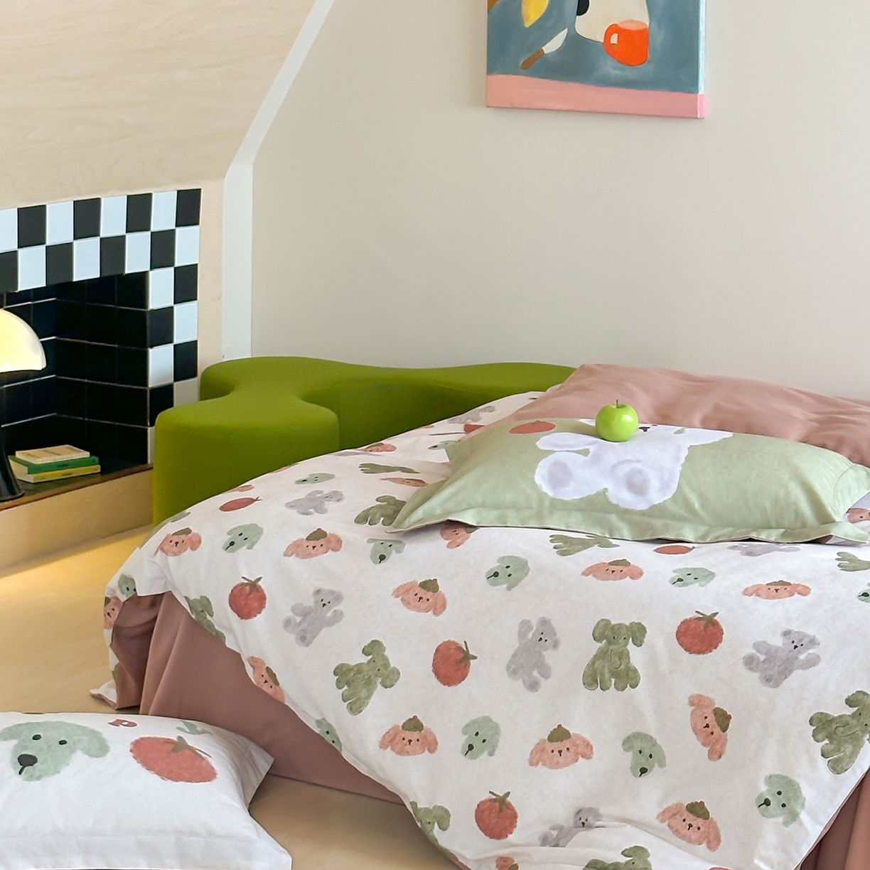 91家纺网 家纺一手货源 找家纺 时年家纺 2025新款全棉磨毛大版卡通印花系列套件 奶油玩偶