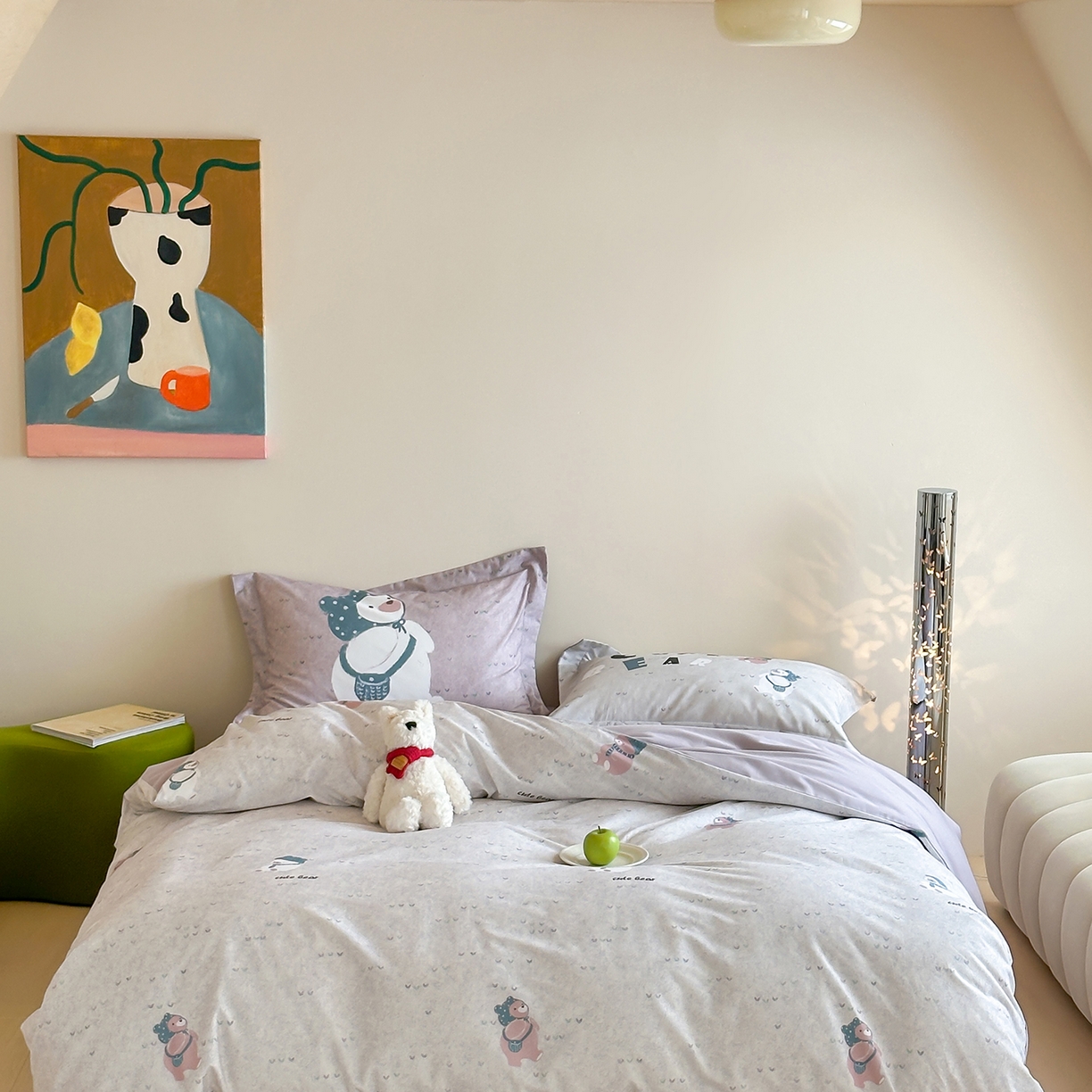 时年家纺 2025新款全棉磨毛大版卡通印花系列套件 可爱熊宝