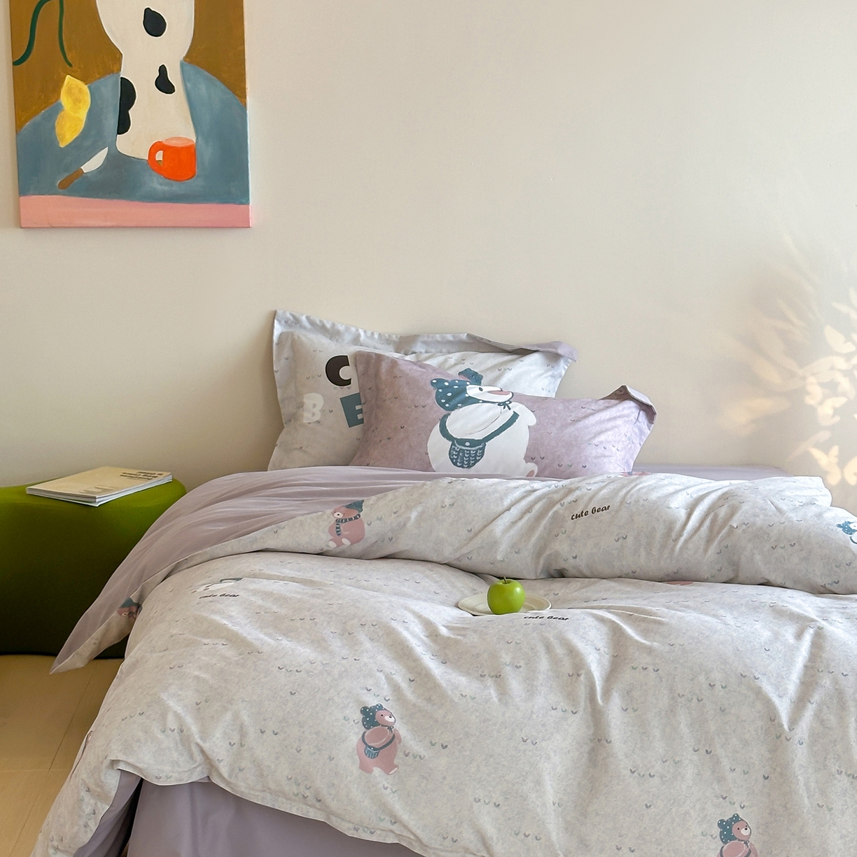 91家纺网 家纺一手货源 找家纺 时年家纺 2025新款全棉磨毛大版卡通印花系列套件 可爱熊宝