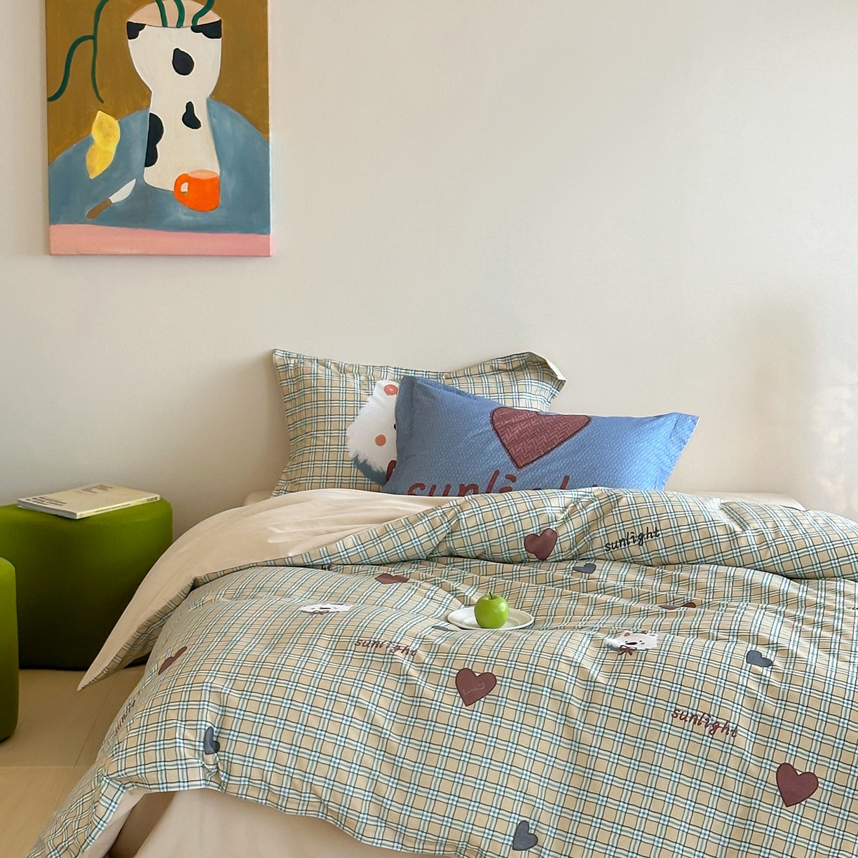 91家纺网 家纺一手货源 找家纺 时年家纺 2025新款全棉磨毛大版卡通印花系列套件 爱心熊