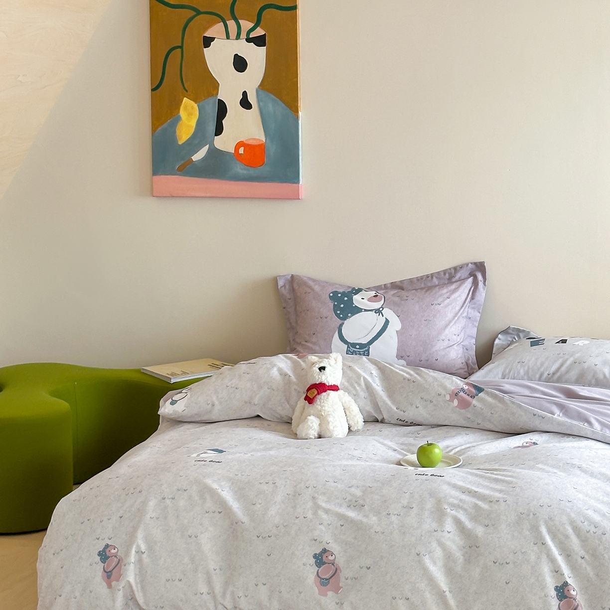 91家纺网 家纺一手货源 找家纺 时年家纺 2025新款全棉磨毛大版卡通印花系列套件 可爱熊宝