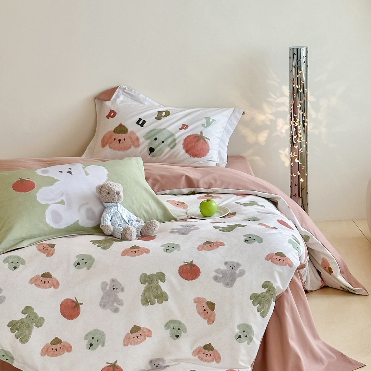 91家纺网 家纺一手货源 找家纺 时年家纺 2025新款全棉磨毛大版卡通印花系列套件 奶油玩偶