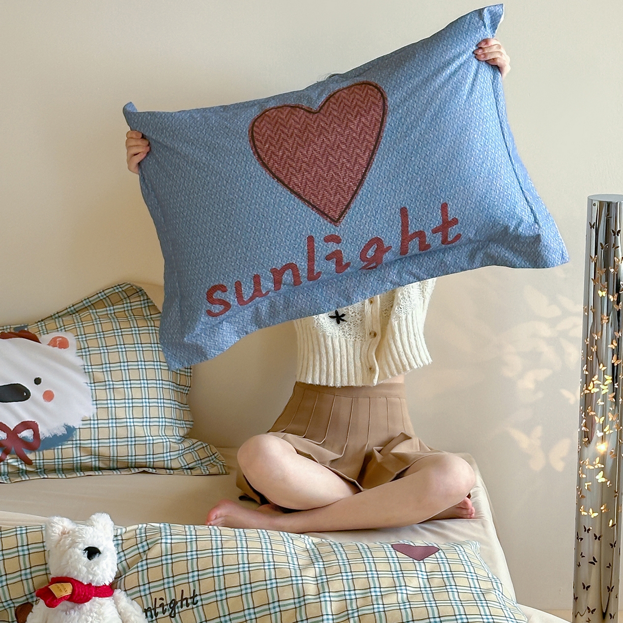 91家纺网 家纺一手货源 找家纺 时年家纺 2025新款全棉磨毛大版卡通印花系列套件 爱心熊