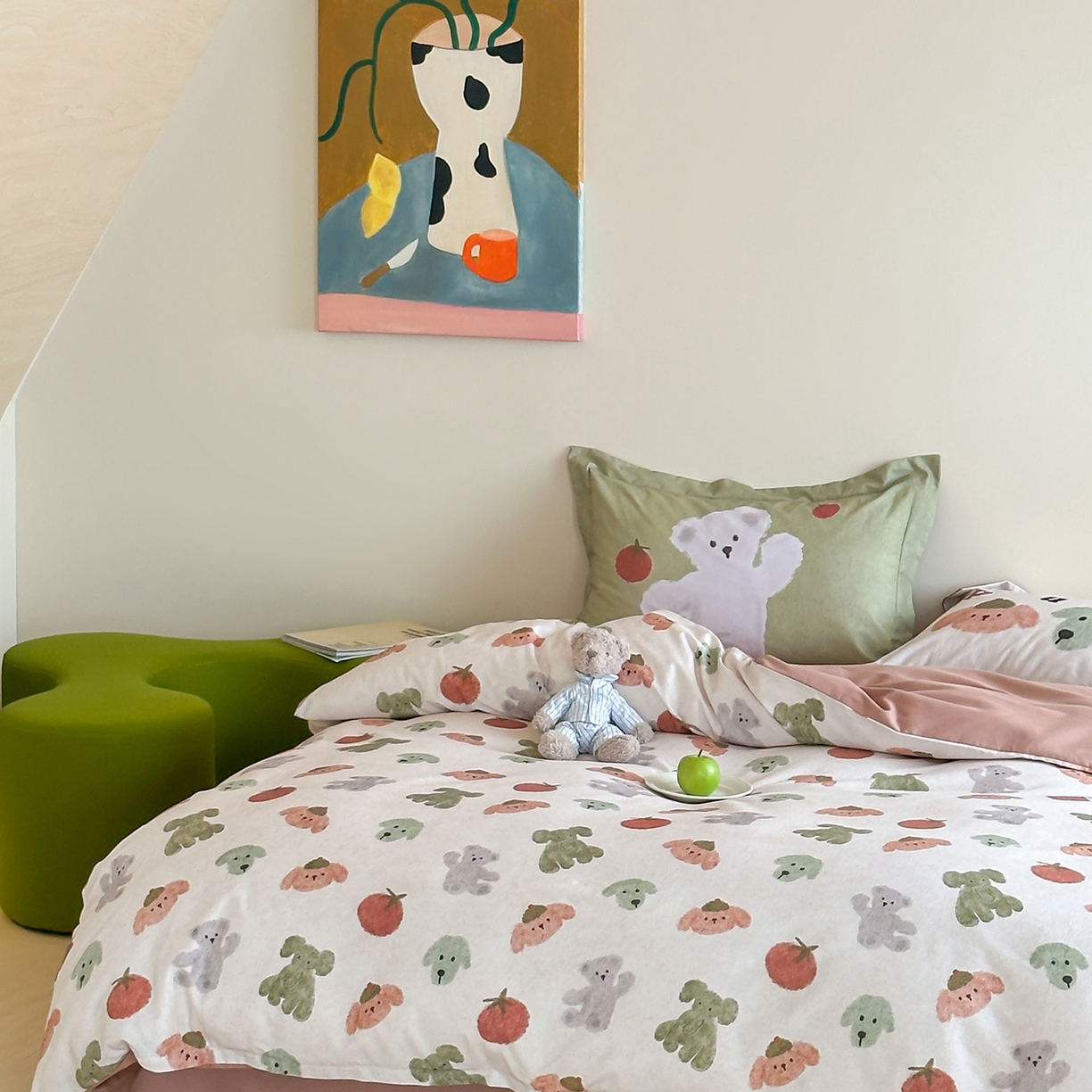 91家纺网 家纺一手货源 找家纺 时年家纺 2025新款全棉磨毛大版卡通印花系列套件 奶油玩偶