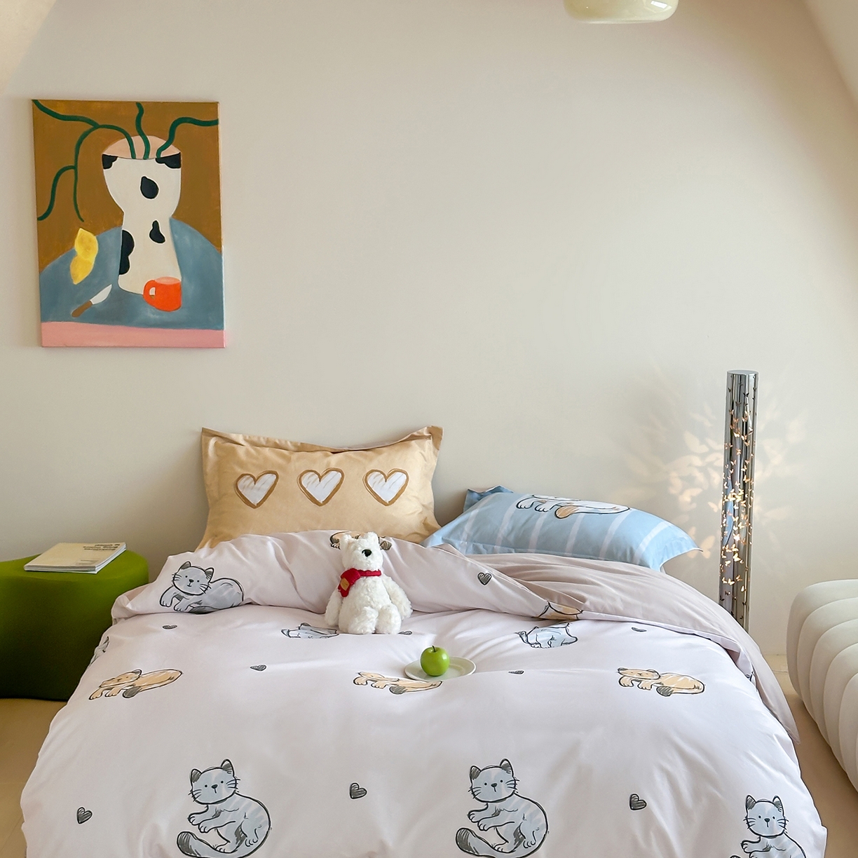 时年家纺 2025新款全棉磨毛大版卡通印花系列套件 慵懒猫咪