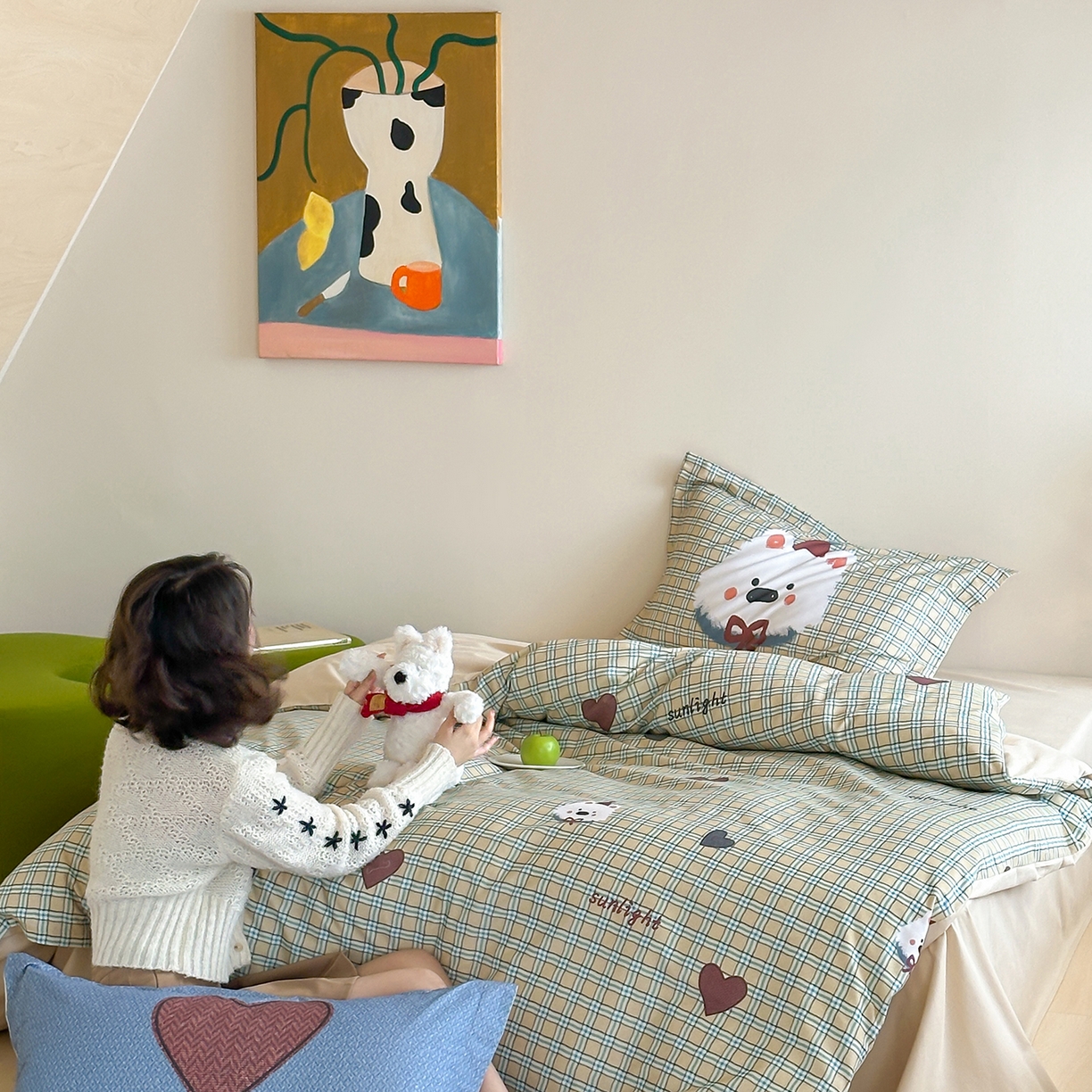 91家纺网 家纺一手货源 找家纺 时年家纺 2025新款全棉磨毛大版卡通印花系列套件 爱心熊