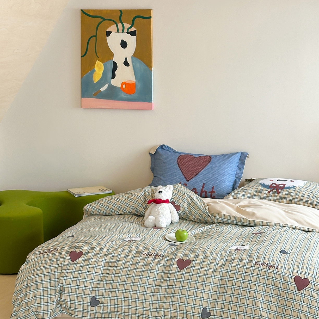 91家纺网 家纺一手货源 找家纺 时年家纺 2025新款全棉磨毛大版卡通印花系列套件 爱心熊