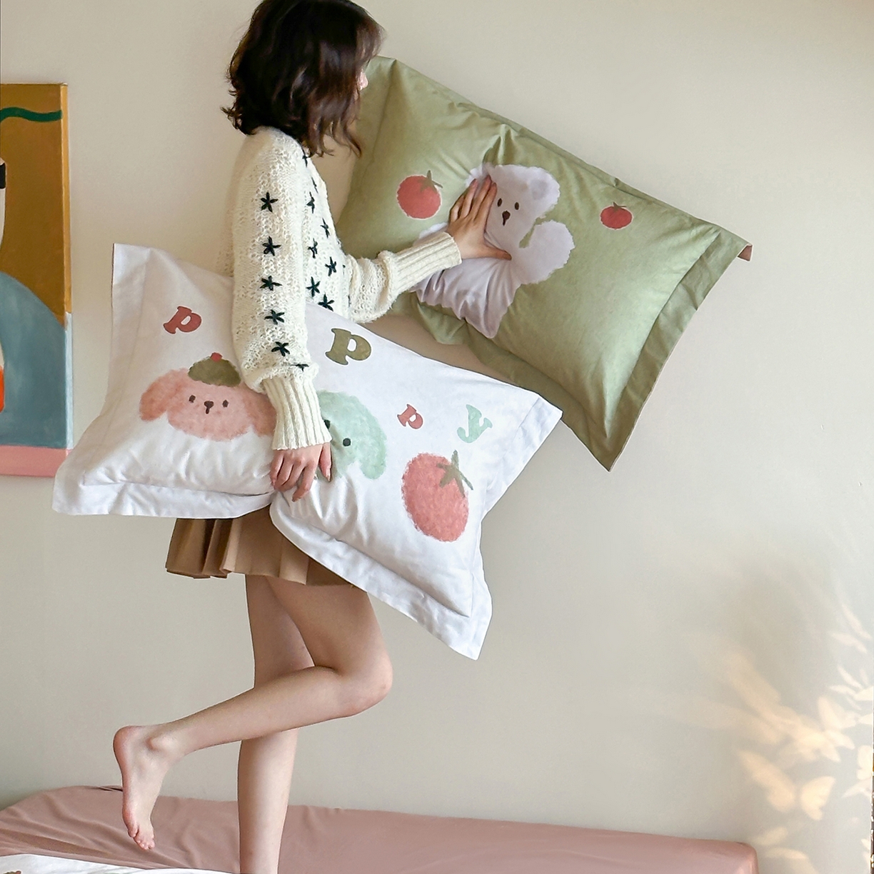 91家纺网 家纺一手货源 找家纺 时年家纺 2025新款全棉磨毛大版卡通印花系列套件 奶油玩偶