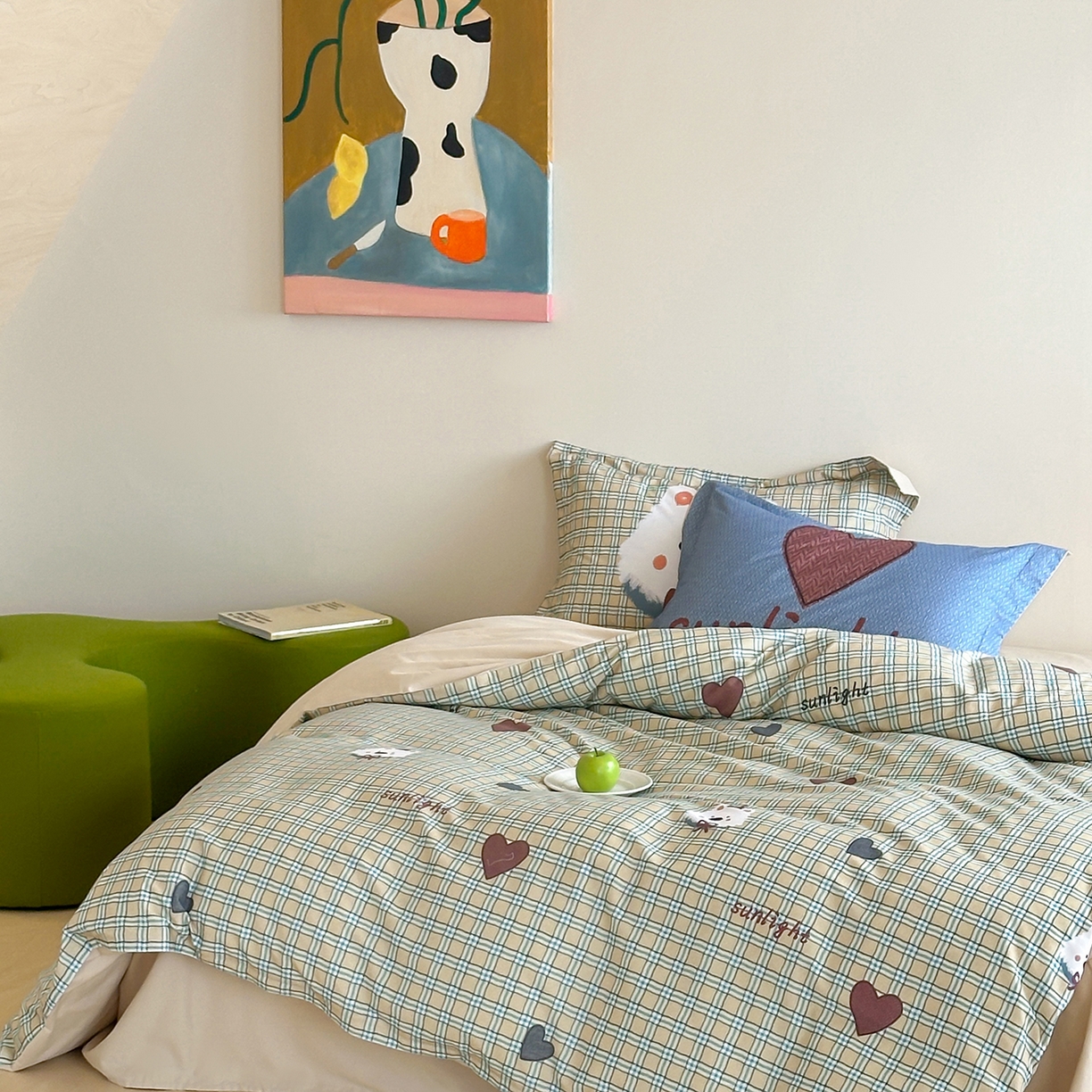 91家纺网 家纺一手货源 找家纺 时年家纺 2025新款全棉磨毛大版卡通印花系列套件 爱心熊