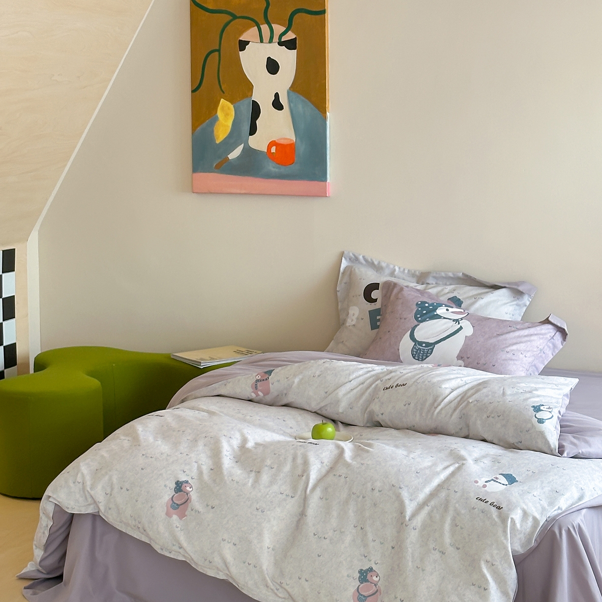 91家纺网 家纺一手货源 找家纺 时年家纺 2025新款全棉磨毛大版卡通印花系列套件 可爱熊宝