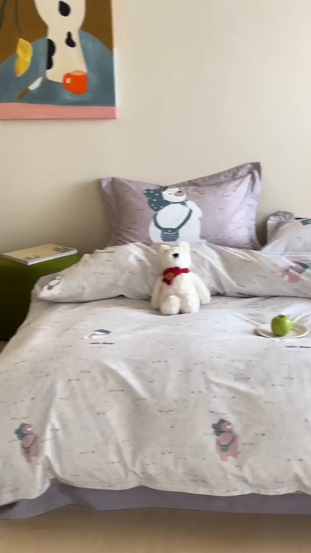 91家纺网 家纺一手货源 找家纺 时年家纺 2025新款全棉磨毛大版卡通印花系列套件 可爱熊宝