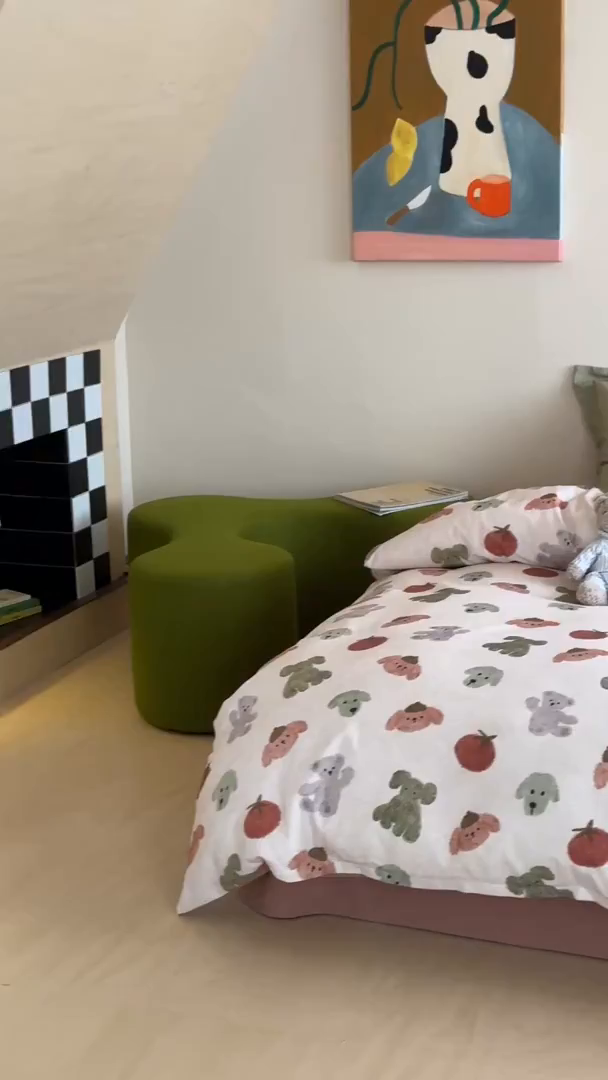 91家纺网 家纺一手货源 找家纺 时年家纺 2025新款全棉磨毛大版卡通印花系列套件 奶油玩偶