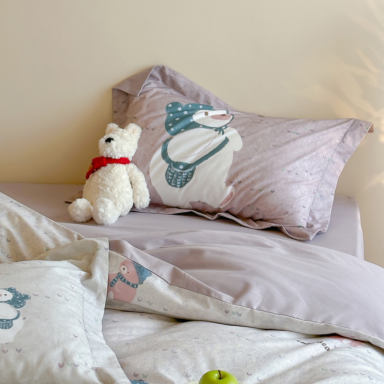 91家纺网 家纺一手货源 找家纺 时年家纺 2025新款全棉磨毛大版卡通印花系列套件 可爱熊宝