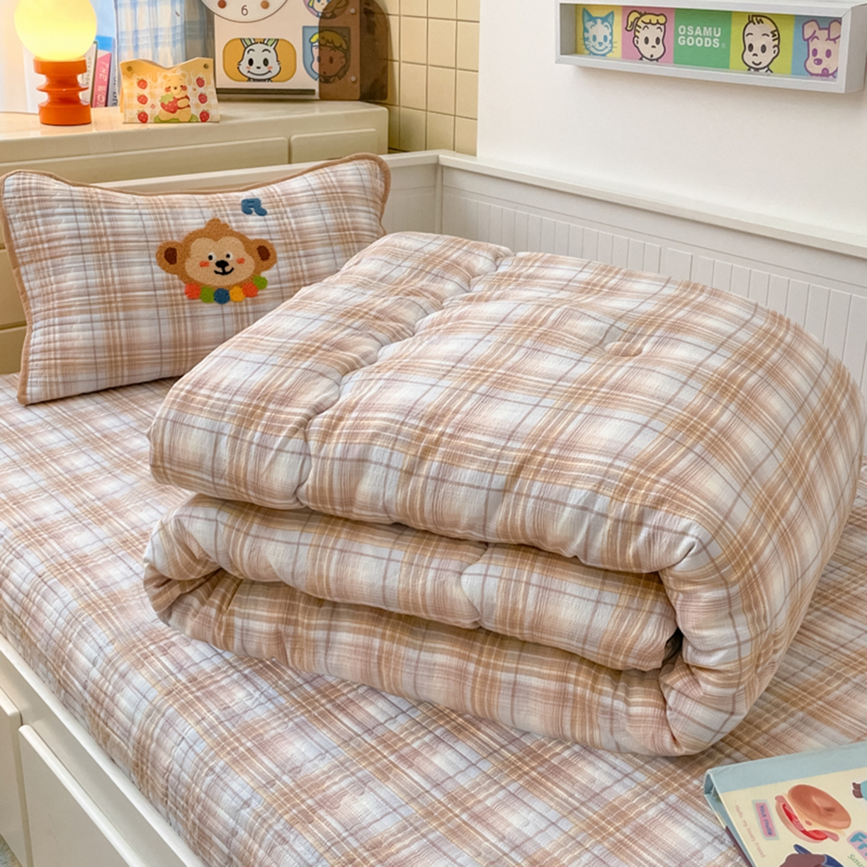 91家纺网 家纺一手货源 找家纺 云玲时尚 2025新款云感毛巾绣懒人冬季一体春秋冬被子被芯 生日小猴