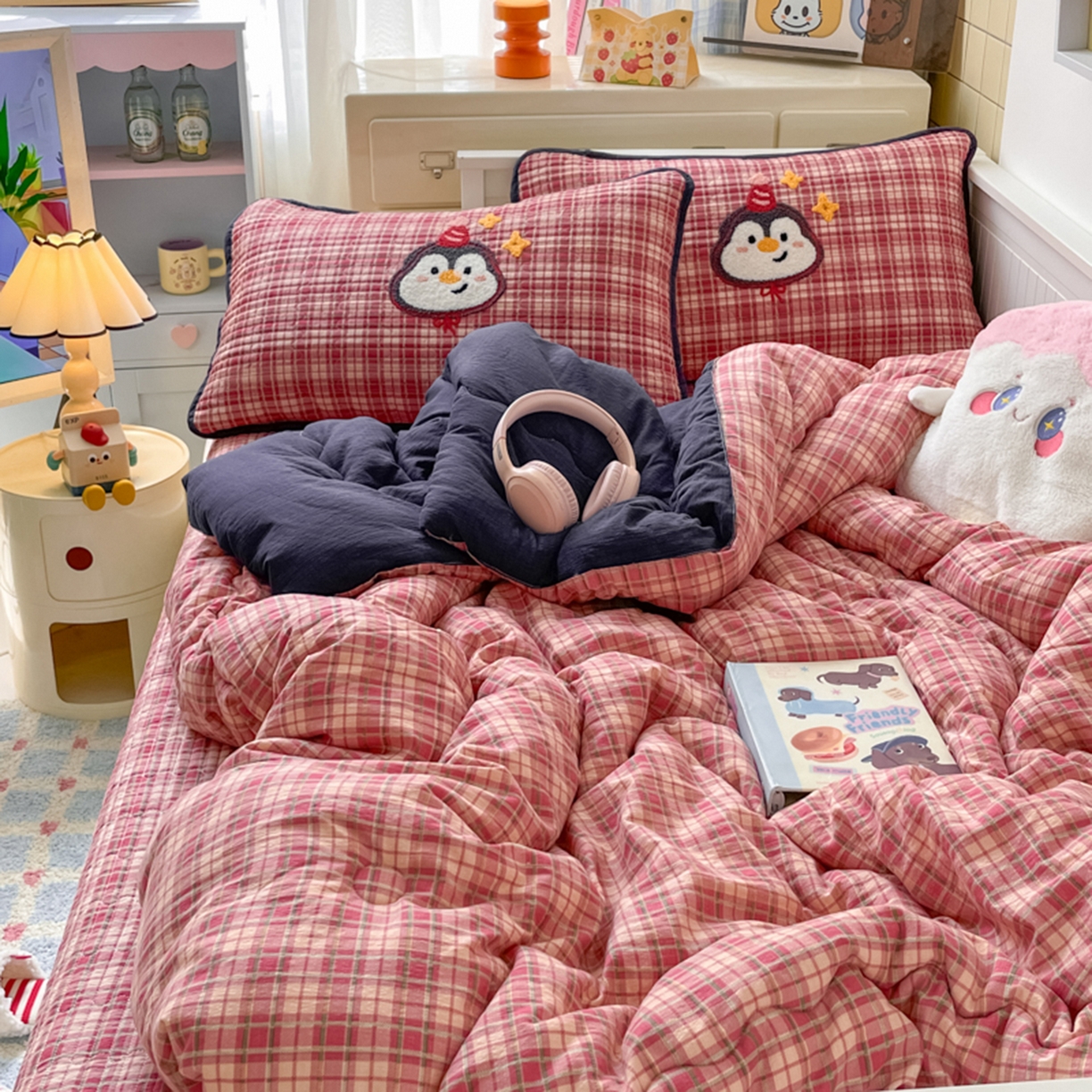 91家纺网 家纺一手货源 找家纺 云玲时尚 2025新款云感毛巾绣懒人冬季一体春秋冬被子被芯 企鹅