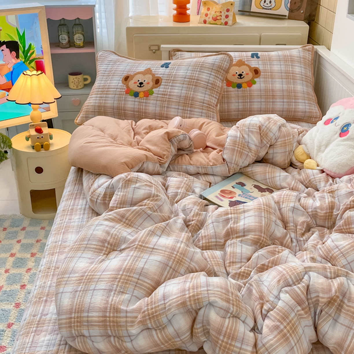 91家纺网 家纺一手货源 找家纺 云玲时尚 2025新款云感毛巾绣懒人冬季一体春秋冬被子被芯 生日小猴